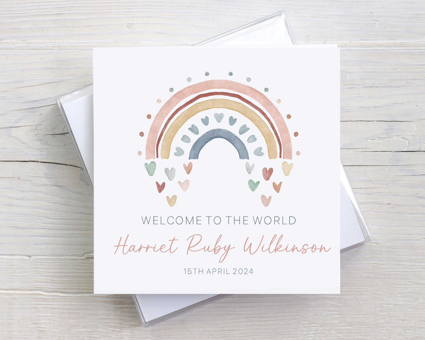 Personalised New Baby Girl Card, Welcome to the World Baby Girl, New Baby Card, Congratulations It's a Girl Card, Rainbow Design