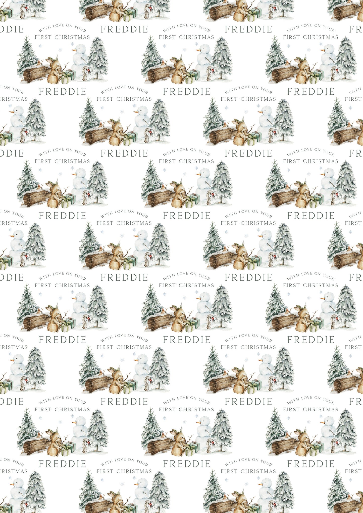 Baby's First Christmas Wrapping Paper, Personalised Boy's & Girl's 1st Christmas Wrapping Paper, 1st Christmas Gift Wrap, Baby Woodland