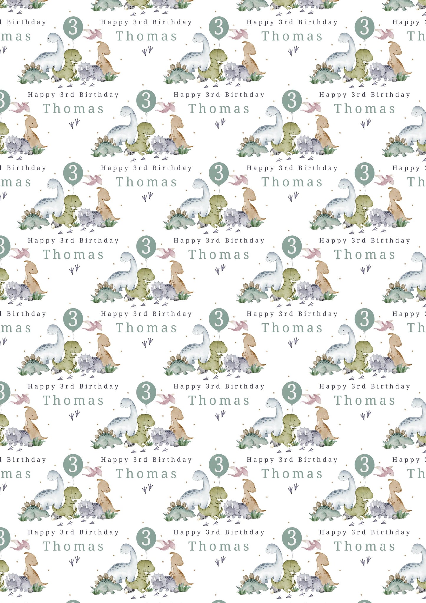 Boy's Dinosaur Birthday Gift Wrapping Paper, Personalised 1st, 2nd, 3rd, 4th Any Age Dinosaur Birthday Gift Wrap & Card, Kids Birthday Paper