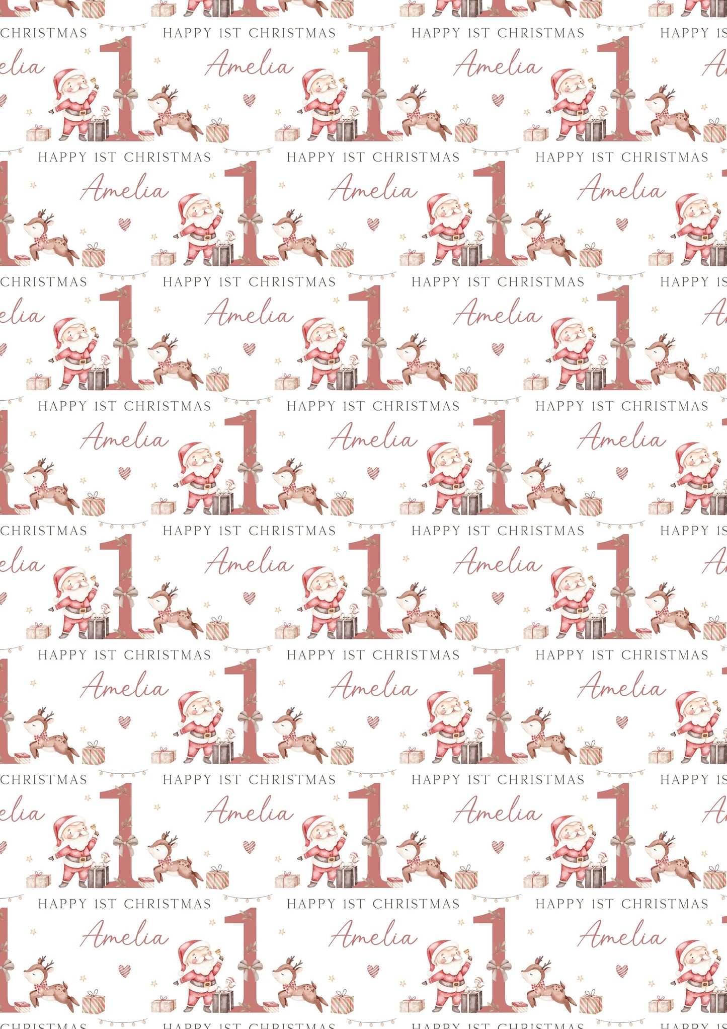 Baby's First Christmas Wrapping Paper, Personalised Boy's & Girl's 1st Christmas Wrapping Paper, 1st Christmas Gift Wrap, Santa and Reindeer