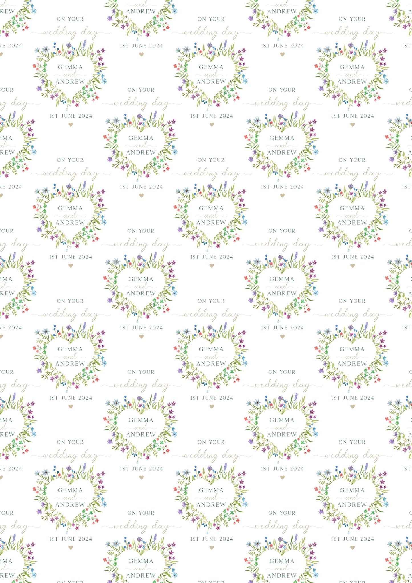 Personalised Wedding Card, Congratulations on your Wedding Day Card, Card for Special Couple, Bride and Groom, Wildflower Heart