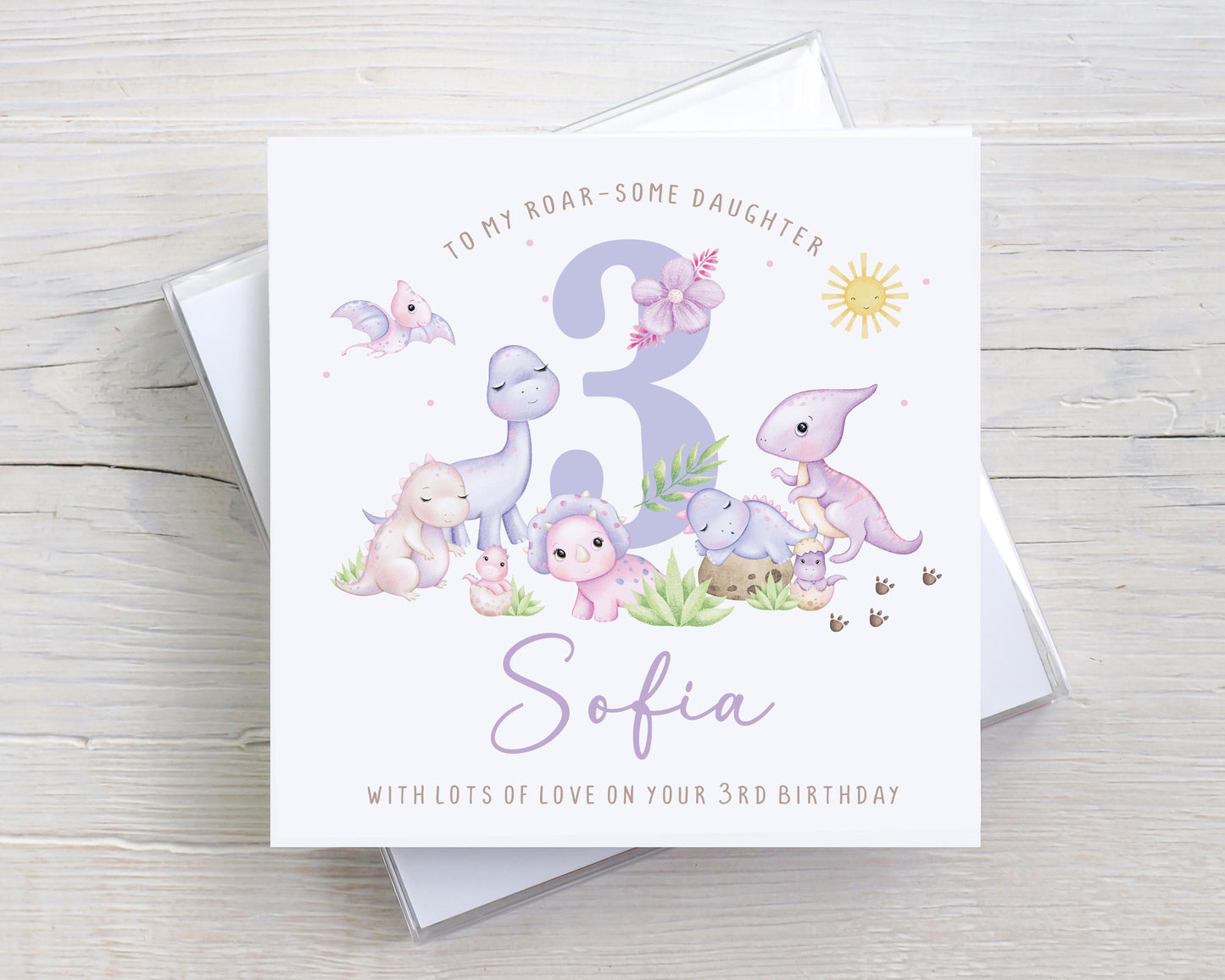 Girl's Dinosaurs Birthday Gift Wrapping Paper, Personalised 2nd, 3rd, 4th Any Age Birthday Gift Wrap Card for Daughter, Granddaughter, Girls