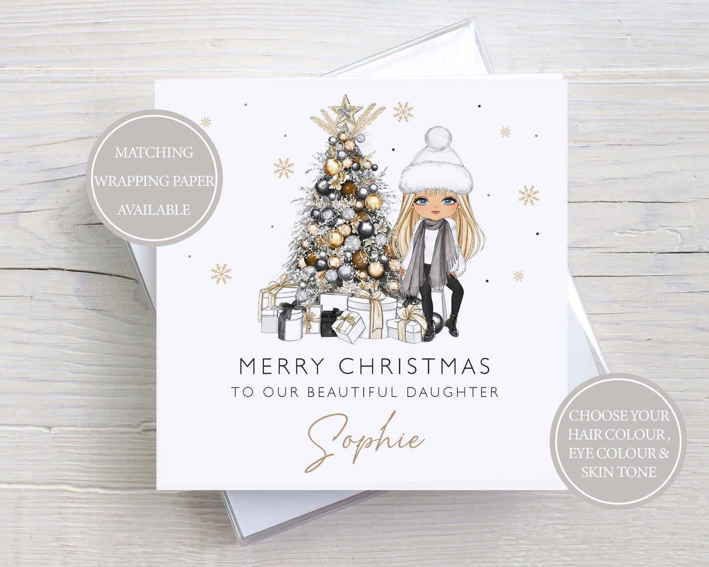 Personalised Girl's Christmas Card, Christmas Card for Daughter, Granddaughter, Niece, Goddaughter, Special Girl, Custom Girl's Xmas Card