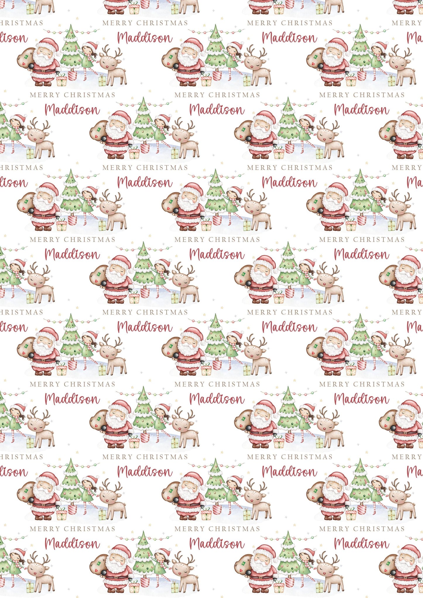 Girl's Christmas Gift Wrapping Paper, Personalised Girl's Christmas Wrapping Paper, Santa Christmas Gift Wrap for Her, Different Characters