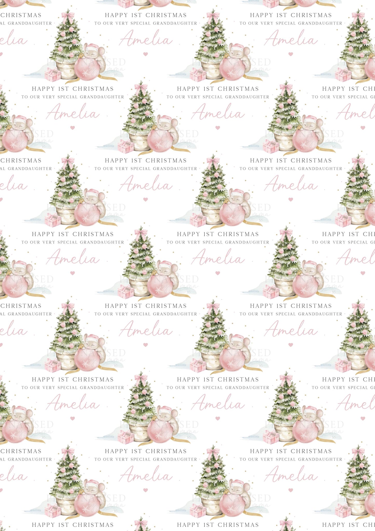 Baby Girl's Pink First Christmas Card, Personalised Girl's 1st Christmas Card for Daughter, Granddaughter, Niece, Goddaughter, Cute Mouse