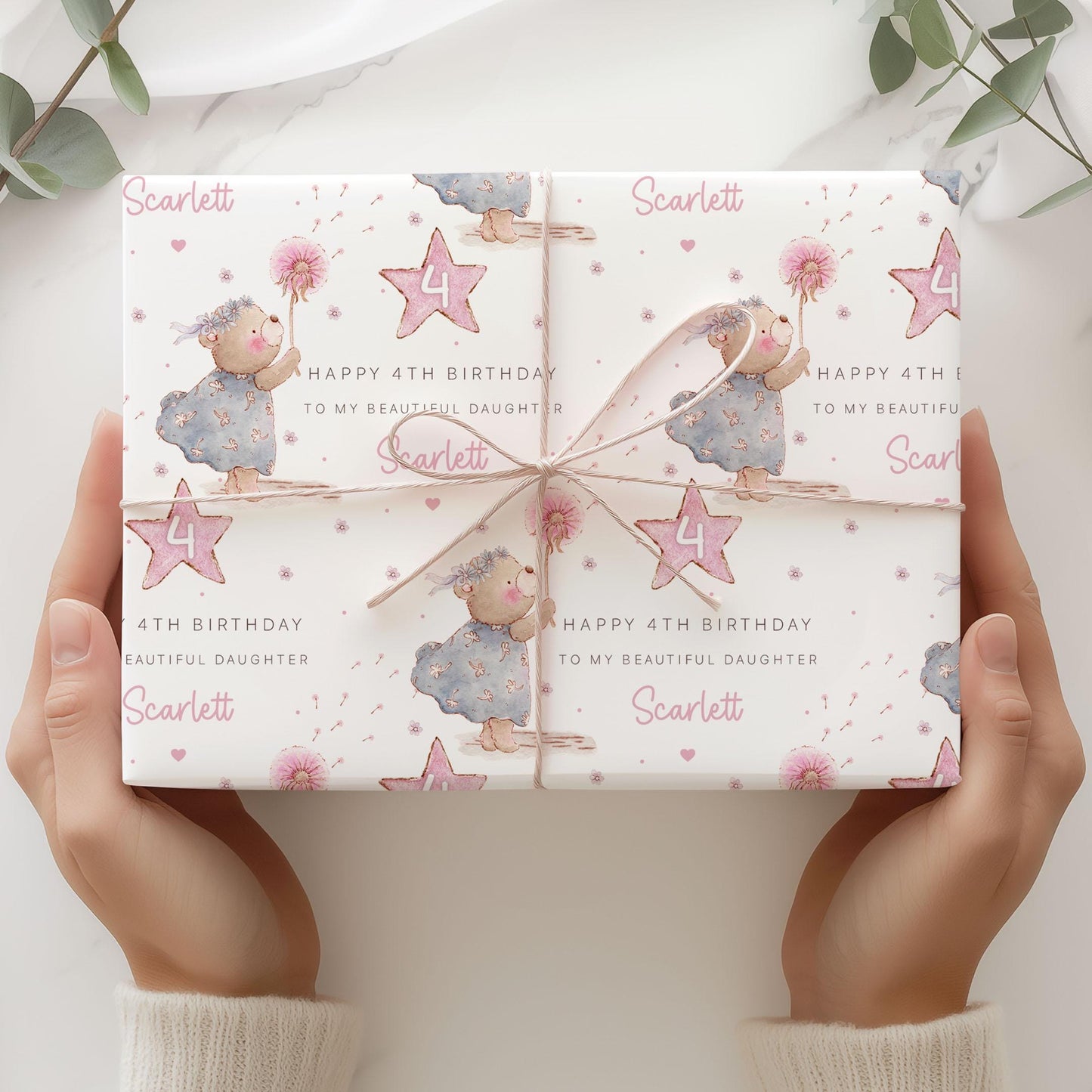 Birthday Card for Girls, Personalised 2nd Birthday Card, 3rd, 4th Any Age Birthday Card for Daughter, Granddaughter, Niece, Cute Teddy Bear