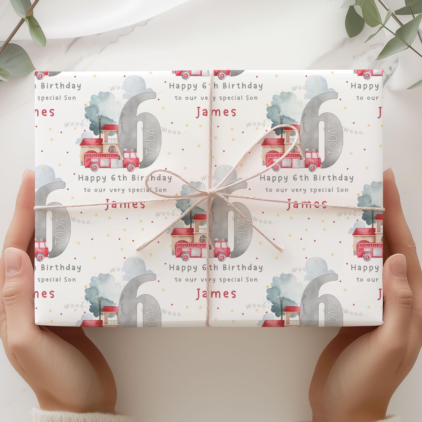 Fire Engine Birthday Gift Wrapping Paper, Personalised 2nd, 3rd, 4th Any Age Fire Engine Birthday Gift Wrap & Card for Son, Grandson, Nephew