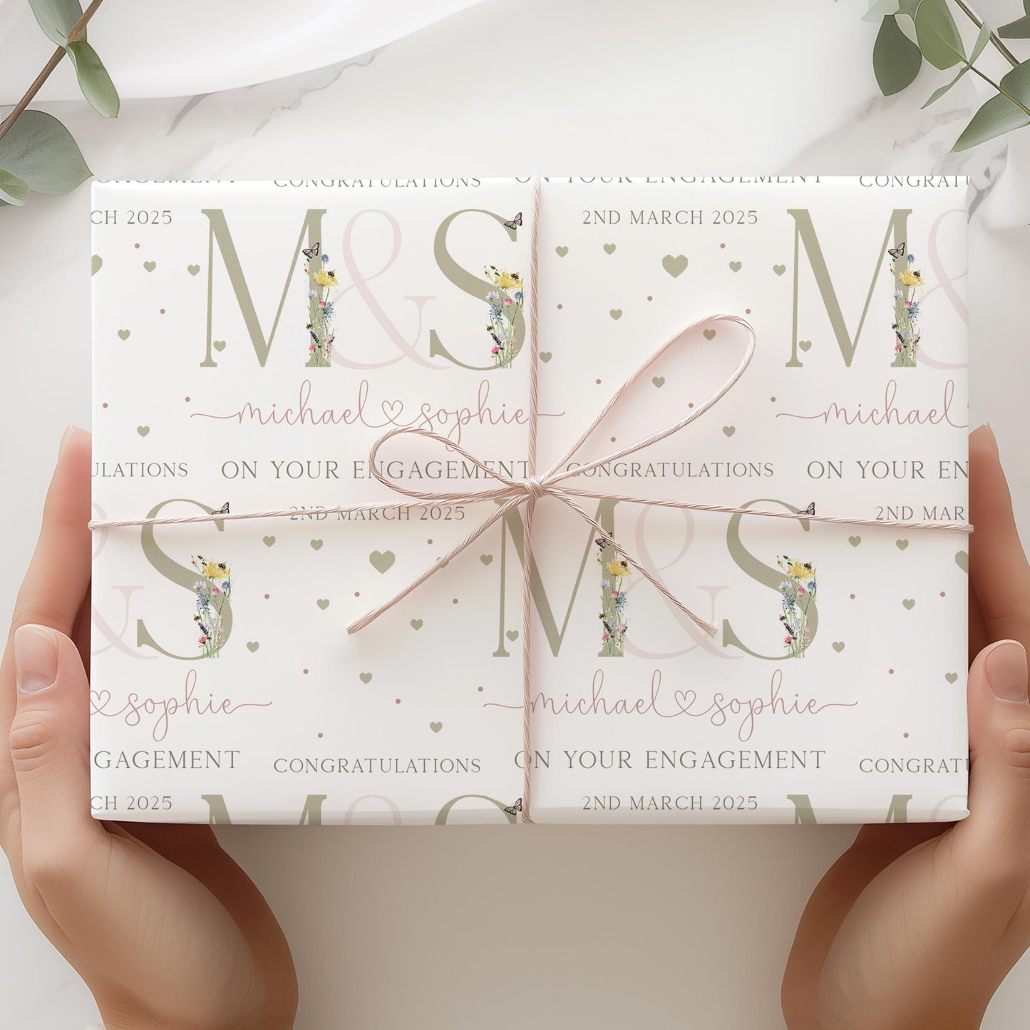 Engagement Gift Wrapping Paper Personalised with Names & Date, Congratulations on your Engagement Gift Wrap, Engagement Party Gift Wrap