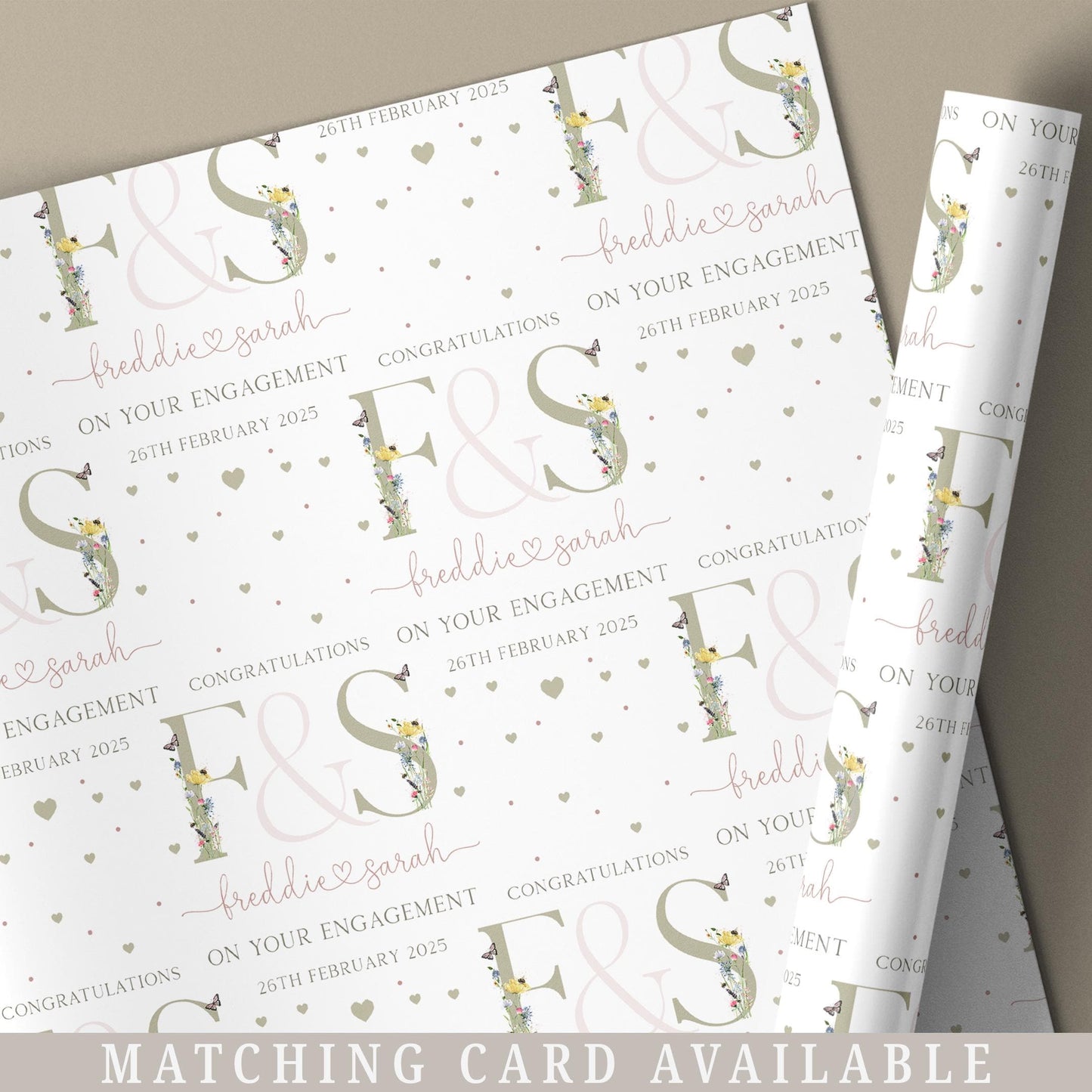 Engagement Gift Wrapping Paper Personalised with Names & Date, Congratulations on your Engagement Gift Wrap, Engagement Party Gift Wrap