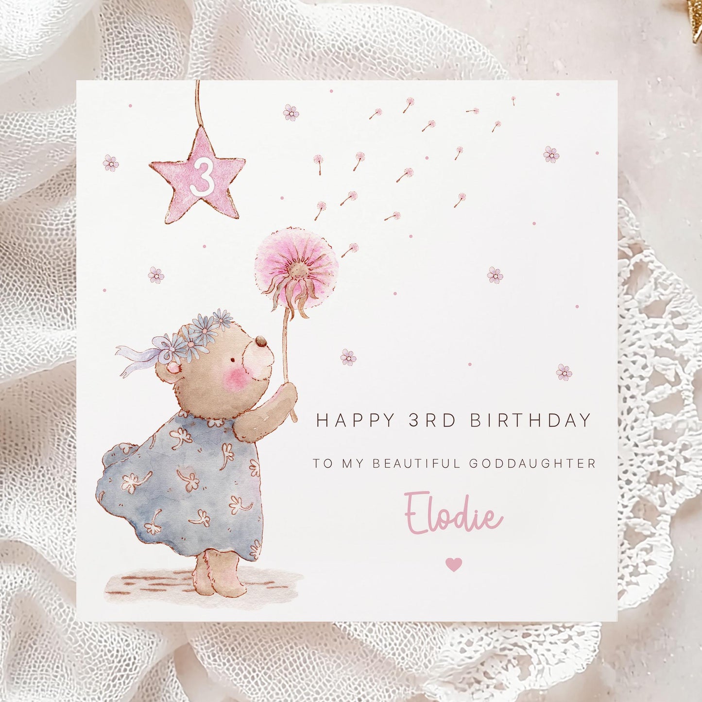 Girl's Birthday Gift Wrapping Paper, Personalised 2nd, 3rd, 4th Any Age Birthday Gift Wrap & Card for Daughter, Granddaughter, Niece, Girls