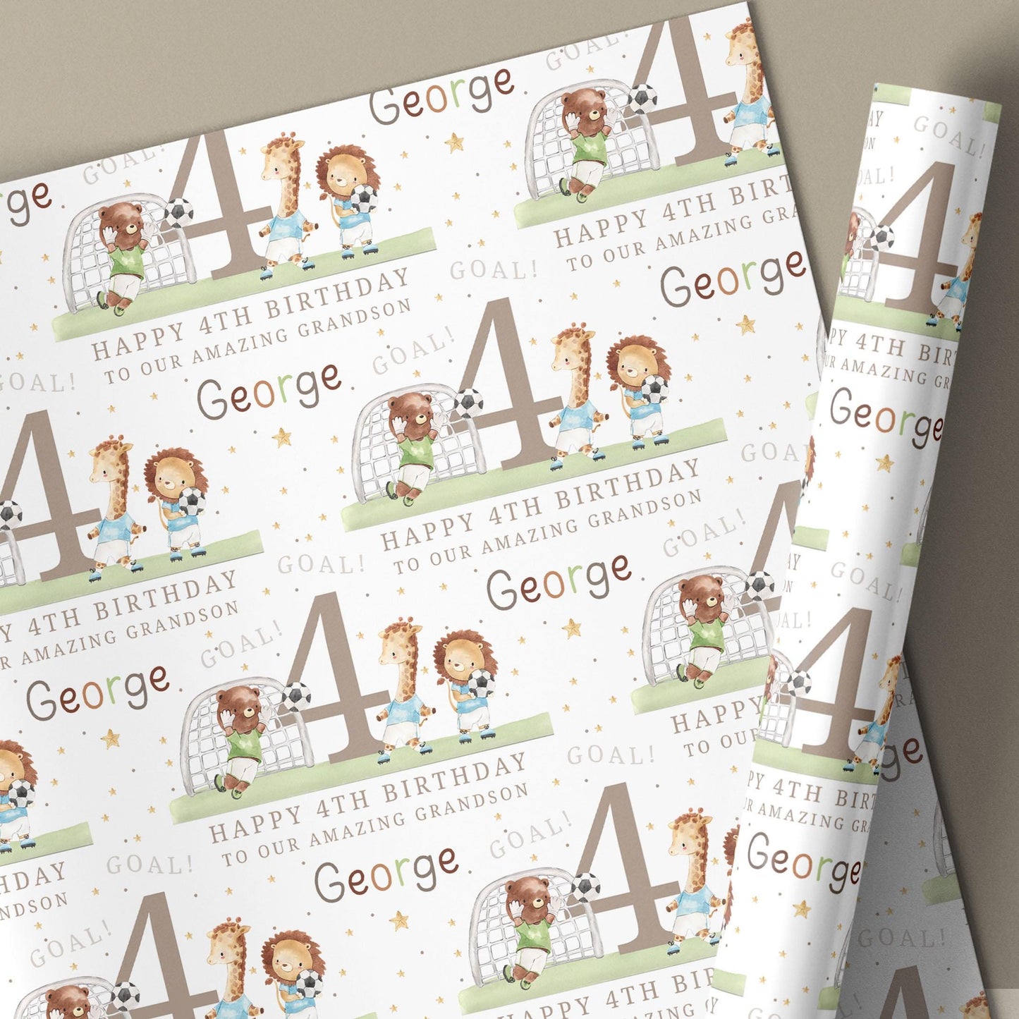 Boy's Football Birthday Card, Personalised 2nd Birthday Card, 3rd, 4th Any Age Birthday Card for Son, Grandson, Nephew, Boys, Lion, Giraffe