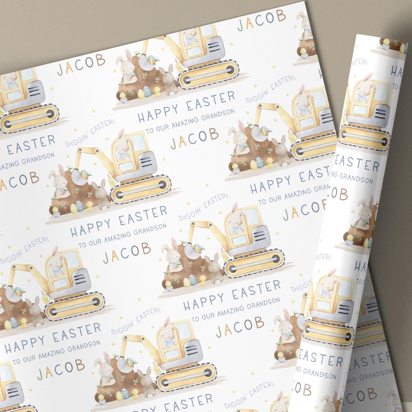 Personalised Digger Easter Card, Personalised Happy Easter Card for Son, Grandson, Great Grandson, Nephew, for Boys, Diggin' Easter Card