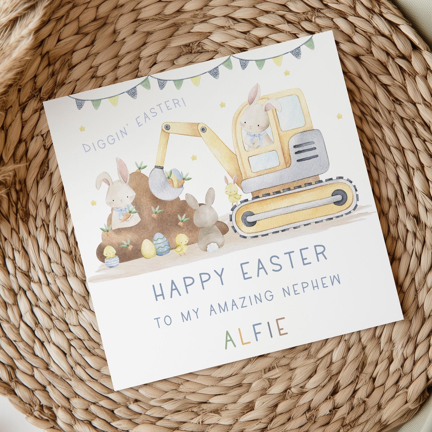 Easter Gift Wrapping Paper, Personalised Digger Easter Gift Wrap for Son, Grandson, Great Grandson, Nephew, Diggin' Easter Gift Wrap & Card