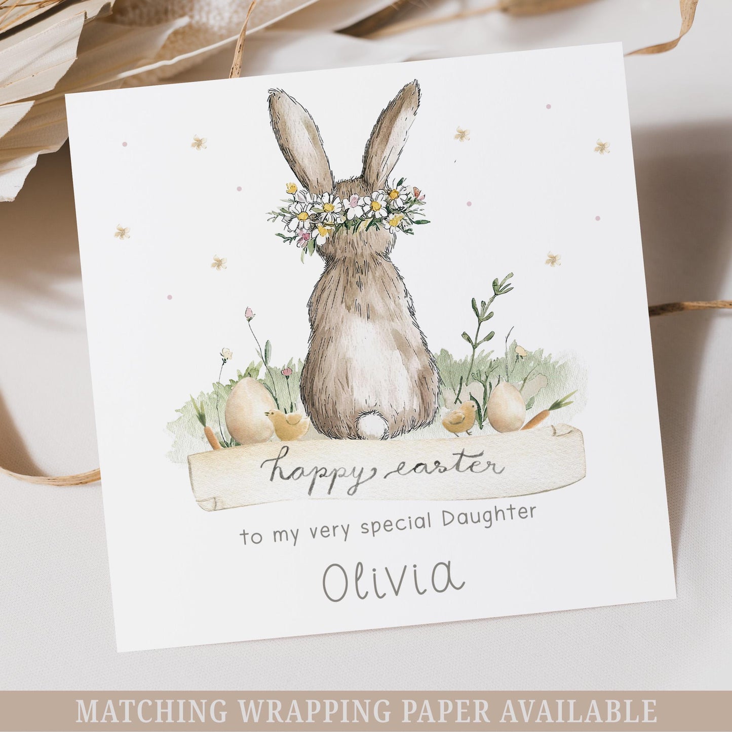 Personalised Easter Card, Cute Bunny Easter Card for Girls, Daughter, Granddaughter, Niece, Goddaughter Any Relation, Happy Easter Gift Card
