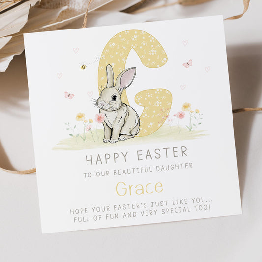 Easter Card, Personalised Happy Easter Card for Granddaughter, Easter Card for Daughter, for Niece, Cute Easter Bunny Card for Girls