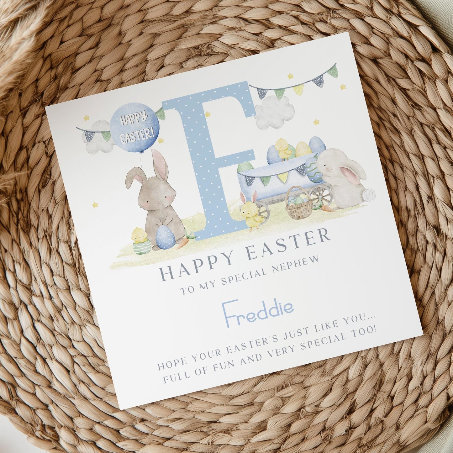 Boy's Easter Gift Wrapping Paper, Personalised Easter Gift Wrap for Son, Grandson, Great Grandson, Nephew, Happy Easter Cute Bunny Gift Wrap