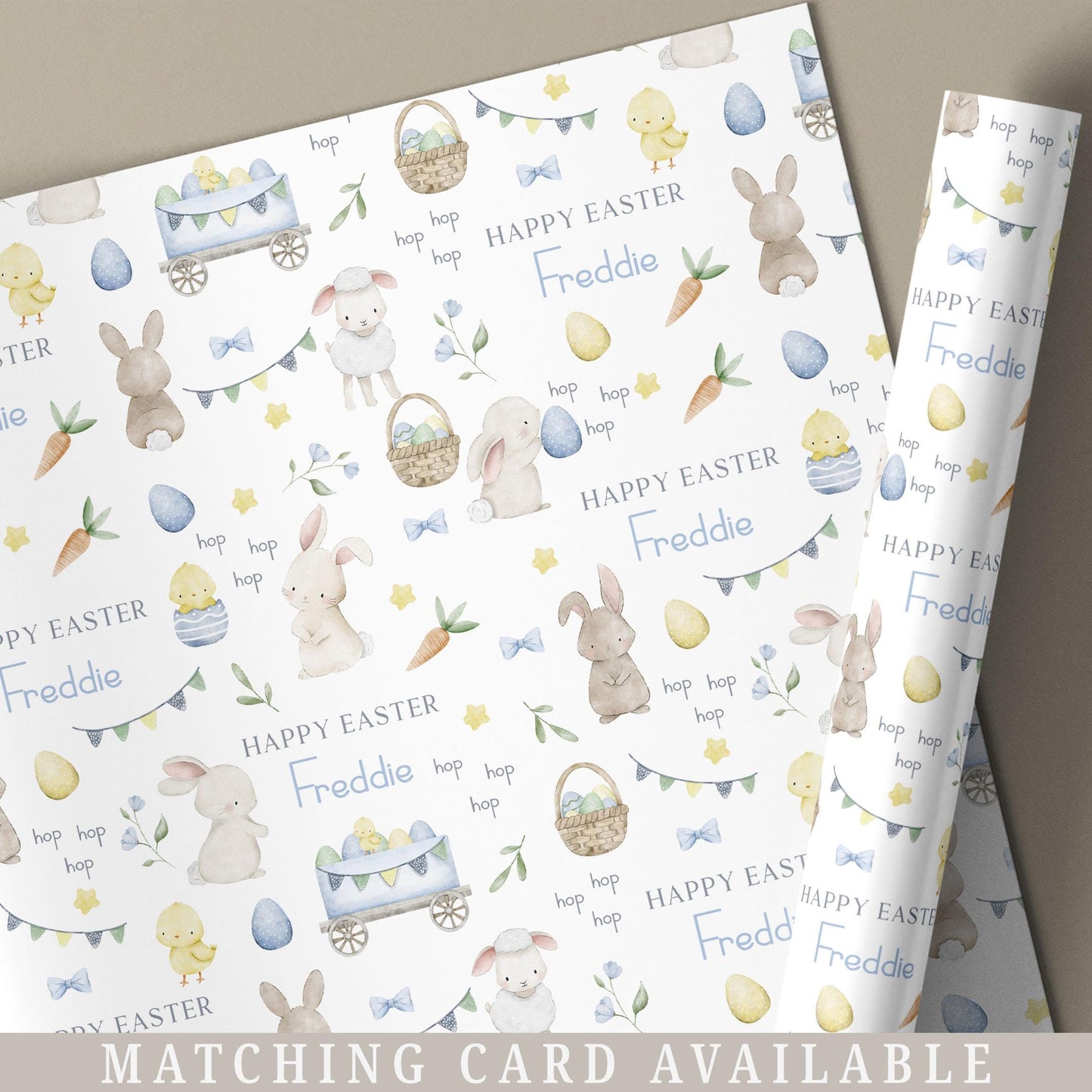 Boy's Easter Gift Wrapping Paper, Personalised Easter Gift Wrap for Son, Grandson, Great Grandson, Nephew, Happy Easter Cute Bunny Gift Wrap