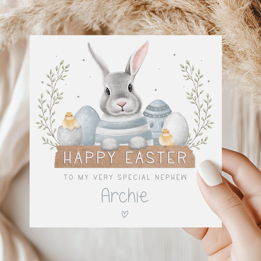 Boy's Easter Card, Personalised Happy Easter Card for Son, Grandson, Great Grandson, Nephew, for Boys, Easter Bunny Card