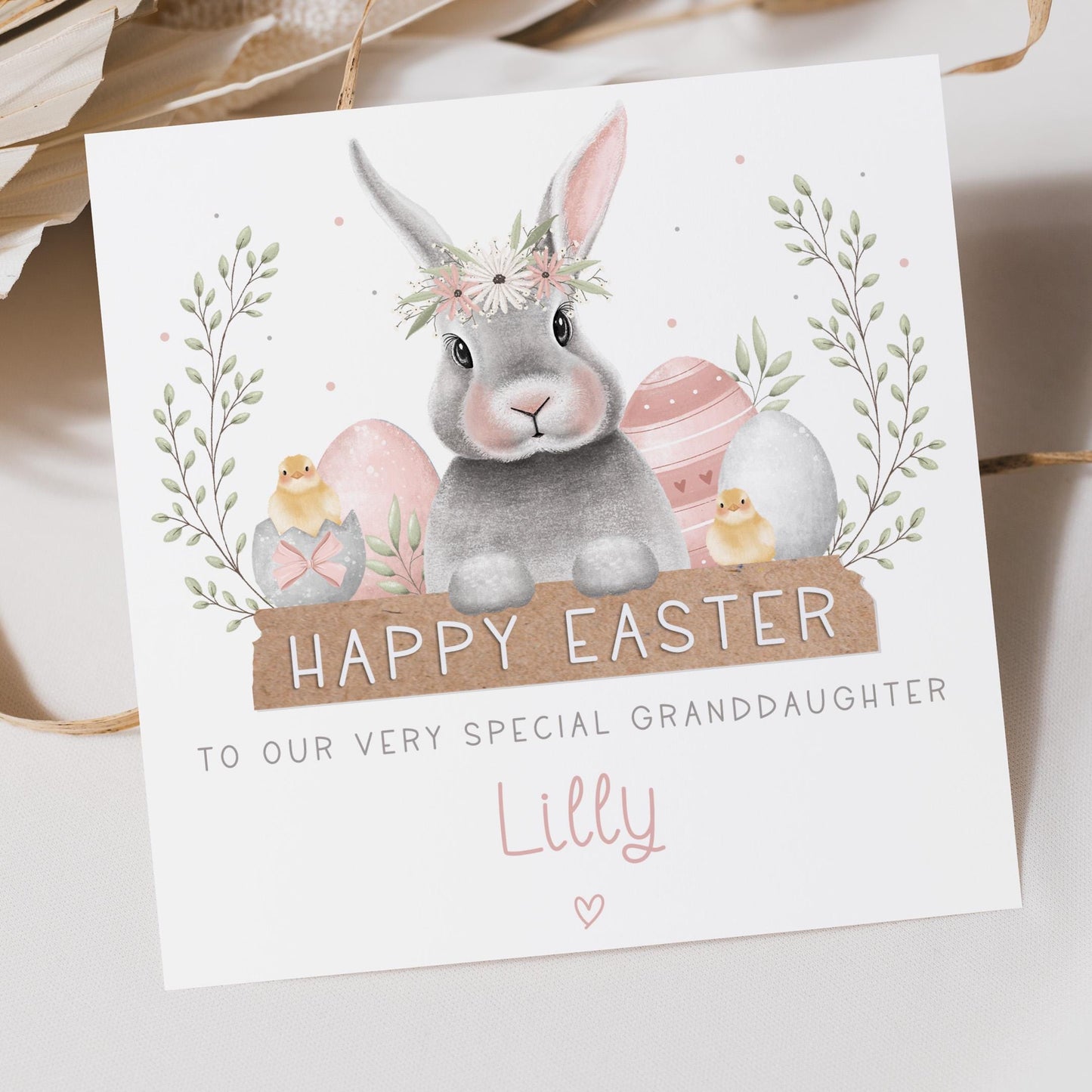 Girl's Easter Card, Personalised Happy Easter Card for Daughter, Granddaughter, Great Granddaughter, Niece, Goddaughter, Easter Bunny Card