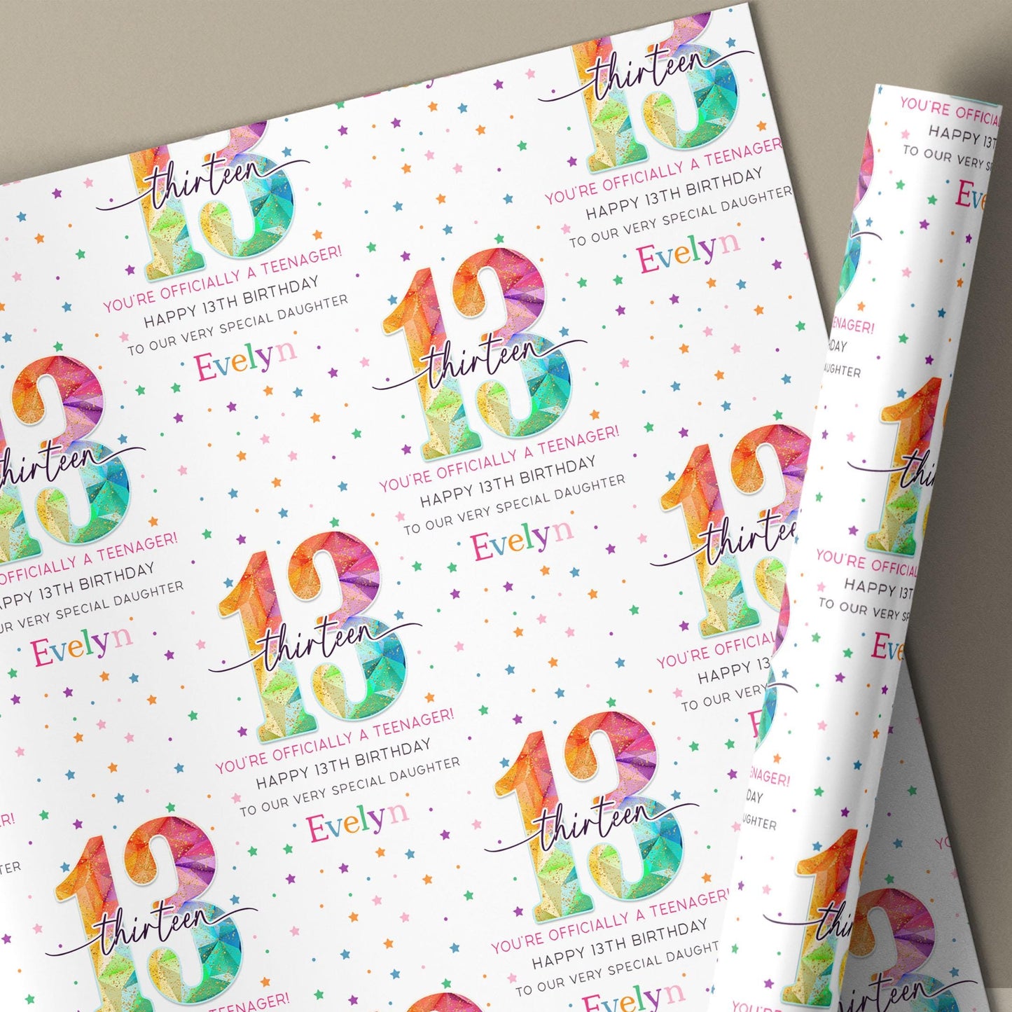 13th Birthday Card for Girls, Personalised Happy 13th Birthday Card Gift Wrap for Daughter, Granddaughter, Sister, Niece, Official Teenager