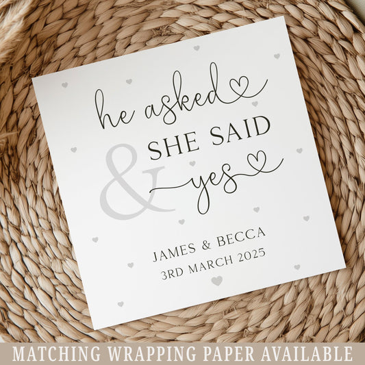 Personalised Engagement Card, Congratulations on your Engagement, Engagement Gift Card for Special Couple, Friends, He Asked She Said Yes