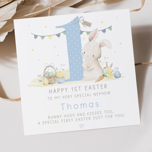 First Easter Card, Baby Boy's First Easter, Personalised Happy 1st Easter Card for Son, Grandson, Nephew, Godson, Boy's 1st Easter Card
