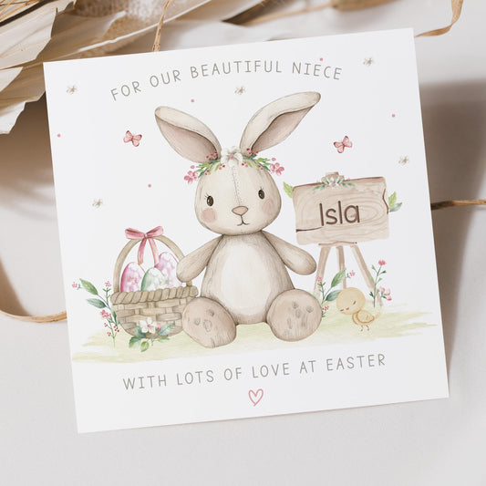 Personalised Easter Card, Happy Easter Card for Daughter, Granddaughter, Niece, Goddaughter, Any Relation, Cute Easter Bunny Card for Girls
