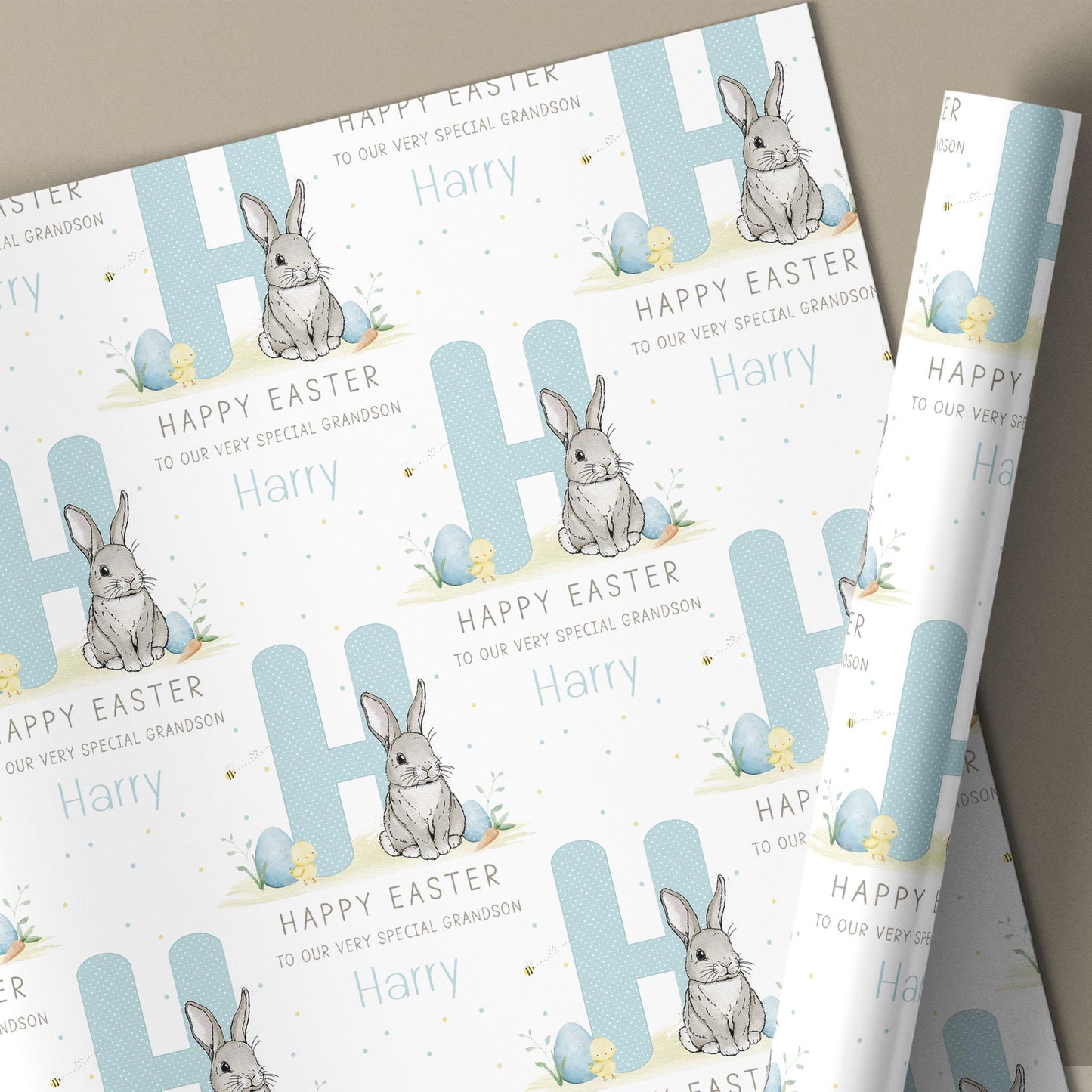 Boy's Easter Card, Personalised Happy Easter Card for Son, Grandson, Great Grandson, Nephew, for Boys, Easter Bunny Card and Gift Wrap