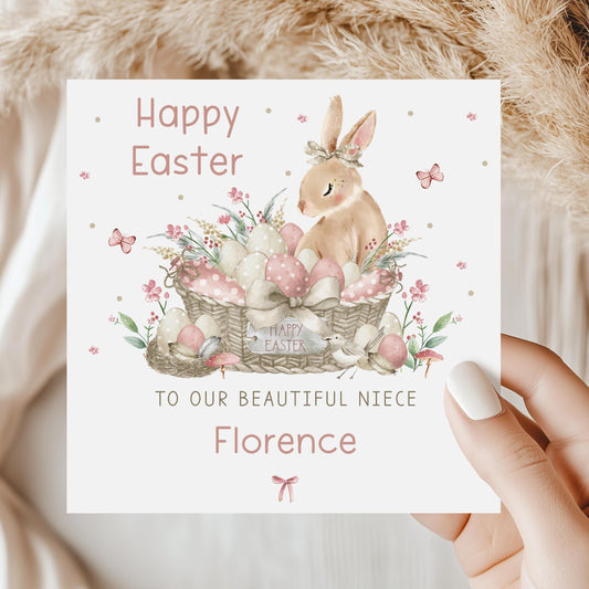 Personalised Easter Card, Happy Easter Card for Daughter, Granddaughter, Niece, Goddaughter, Any Relation, Cute Easter Bunny Card for Girls