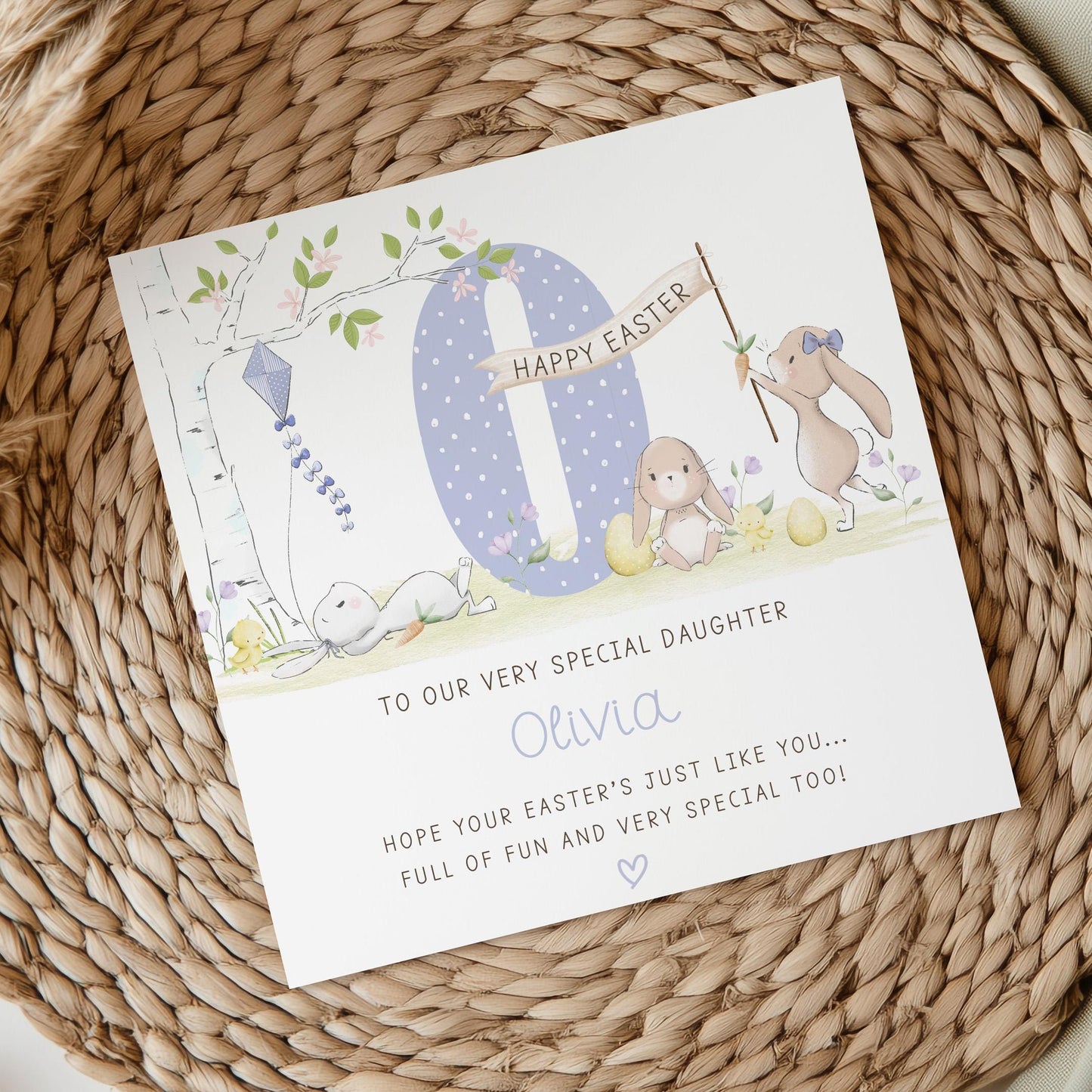 Personalised Easter Card, Happy Easter Card for Daughter, Granddaughter, Niece, Goddaughter, Any Relation, Cute Easter Bunny Card for Girls