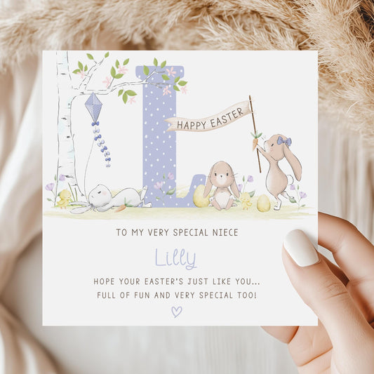 Personalised Easter Card, Happy Easter Card for Daughter, Granddaughter, Niece, Goddaughter, Any Relation, Cute Easter Bunny Card for Girls