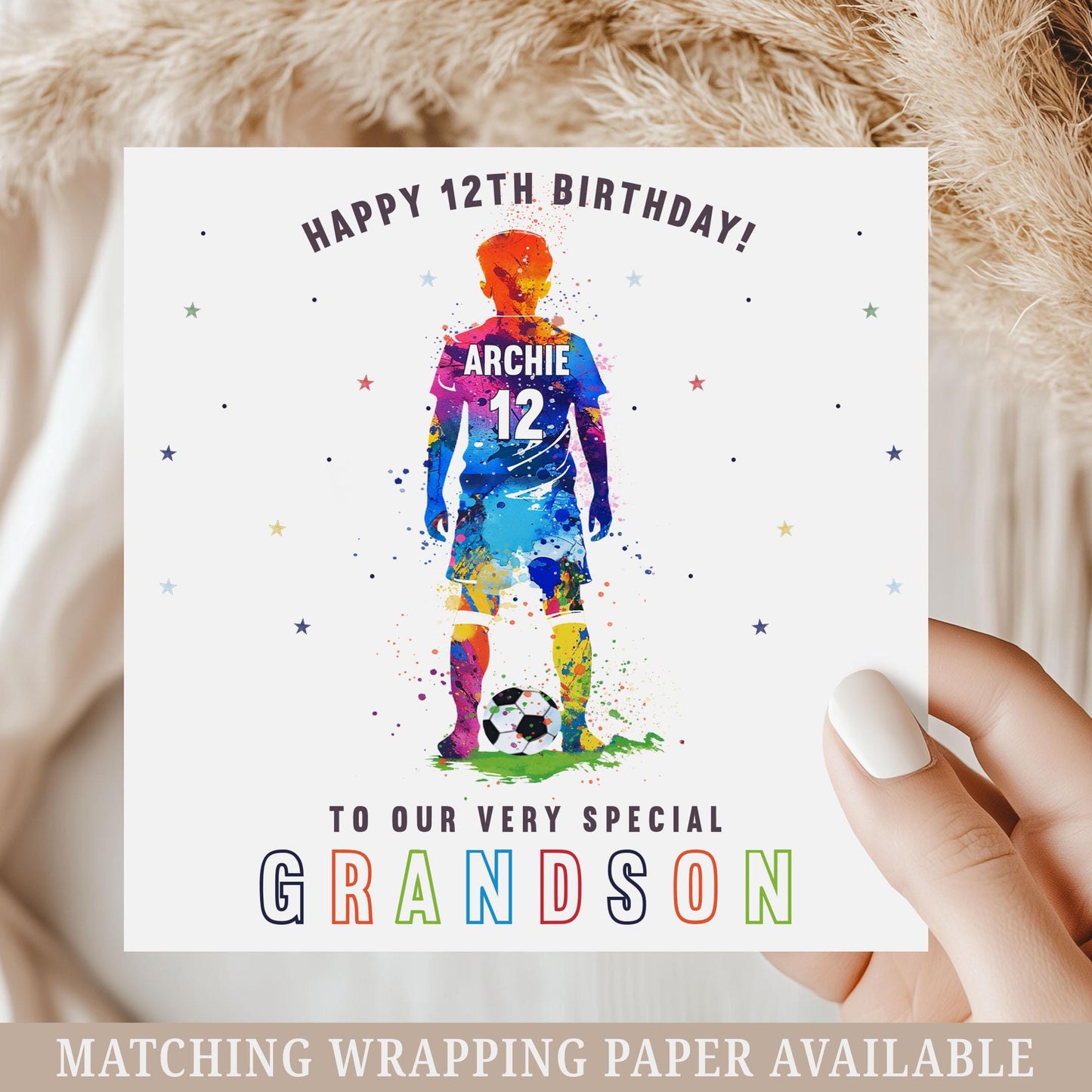 Football Birthday Card, Personalised 7th, 8th, 9th, 10th, Any Age Birthday Card for Son, Grandson, Brother, Nephew, Soccer Birthday Card