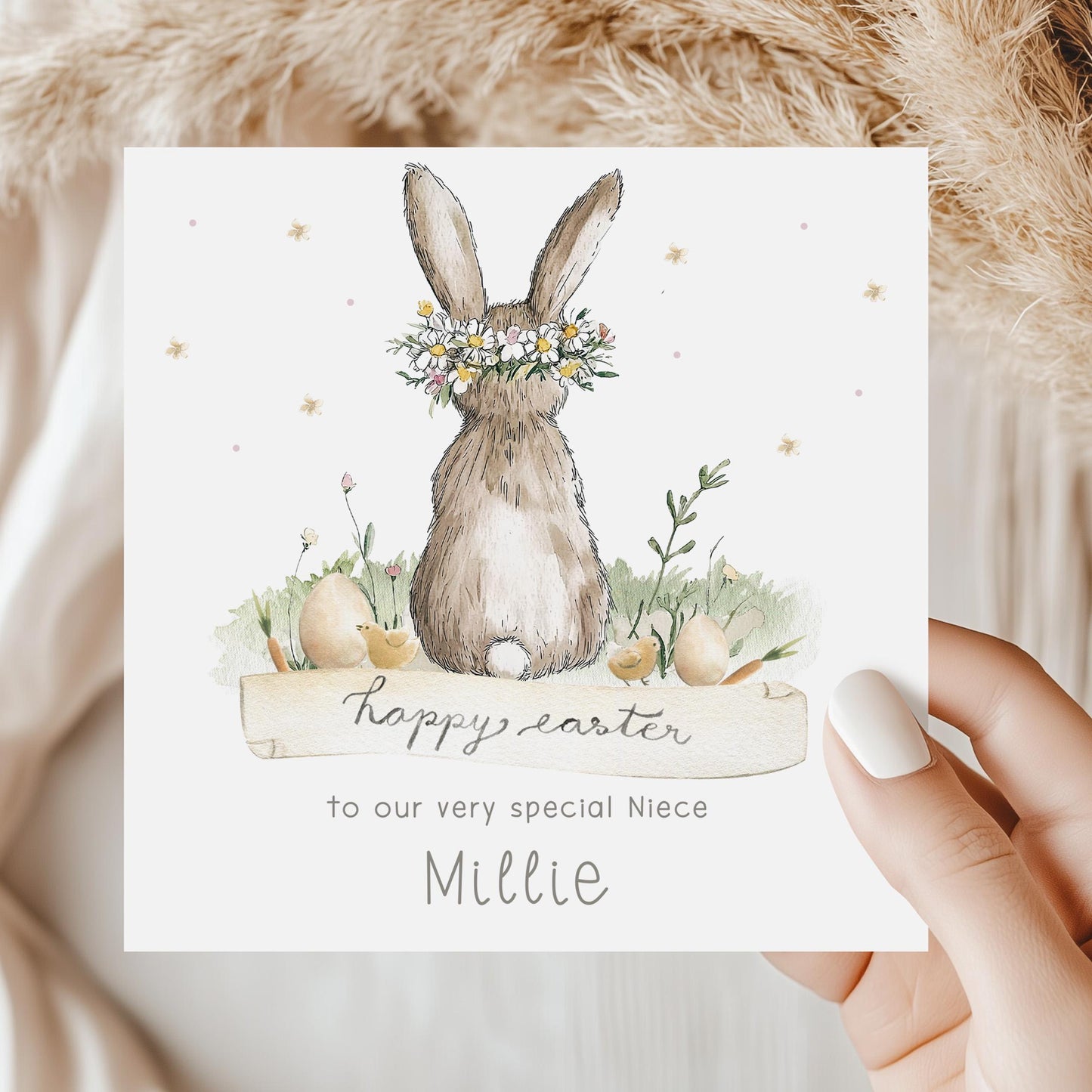 Personalised Easter Card, Cute Bunny Easter Card for Girls, Daughter, Granddaughter, Niece, Goddaughter Any Relation, Happy Easter Gift Card