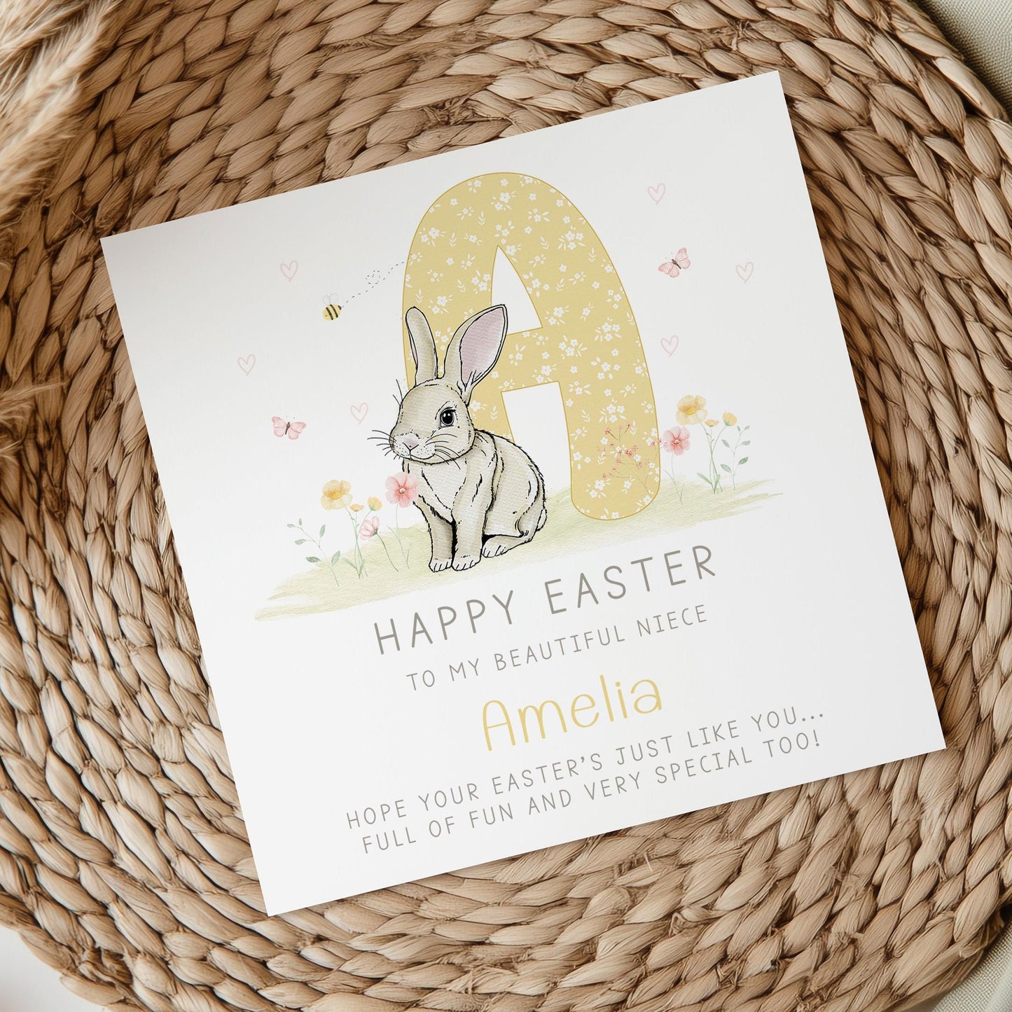 Easter Card, Personalised Happy Easter Card for Granddaughter, Easter Card for Daughter, for Niece, Cute Easter Bunny Card for Girls