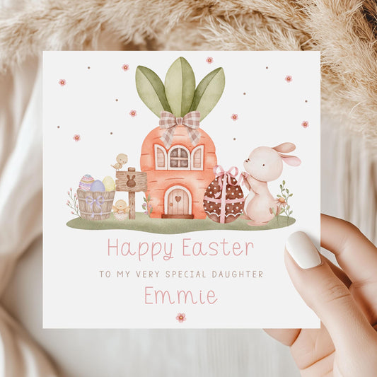 Personalised Easter Card, Happy Easter Card for Daughter, Granddaughter, Niece, Goddaughter, Any Relation, Cute Easter Bunny Card for Girls
