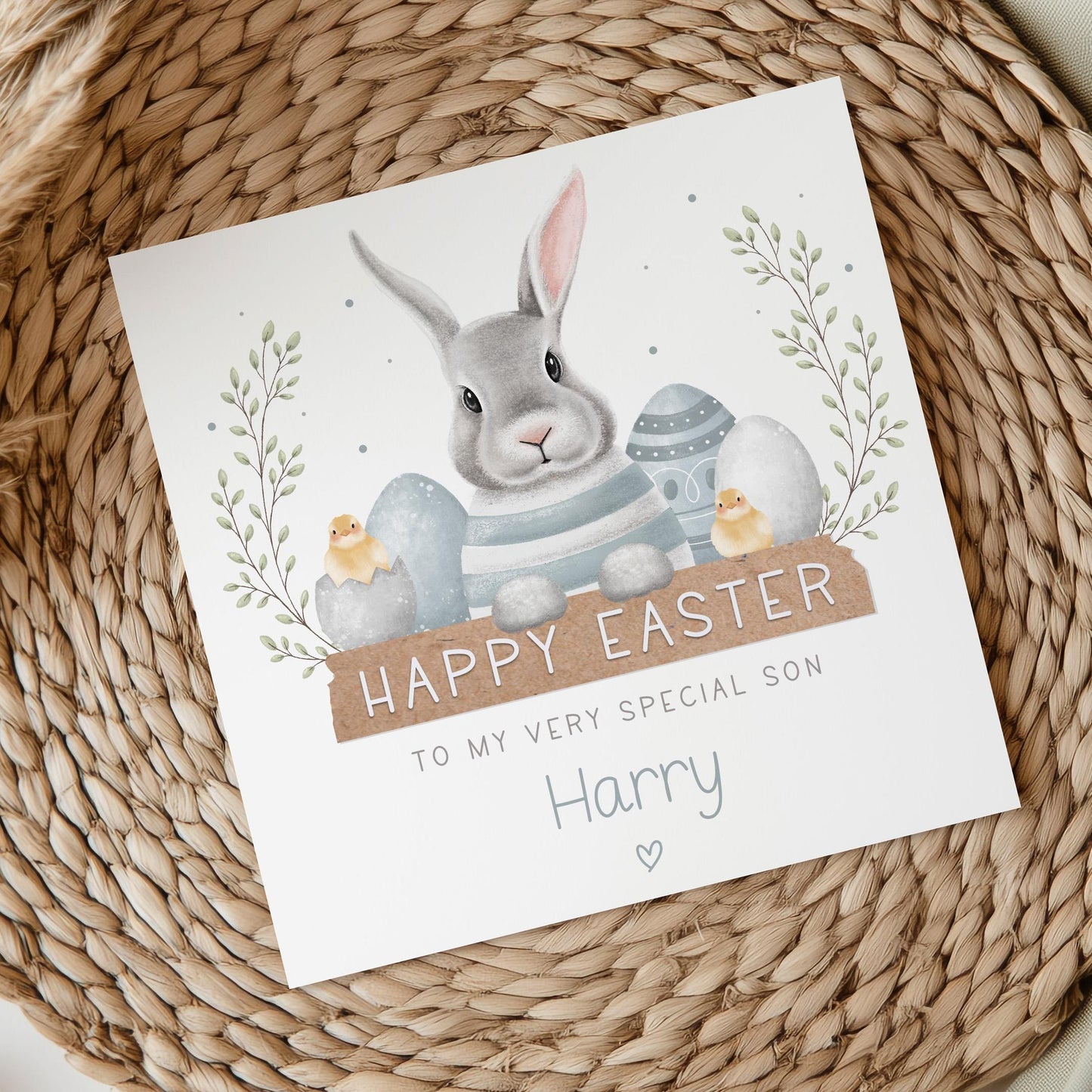Boy's Easter Card, Personalised Happy Easter Card for Son, Grandson, Great Grandson, Nephew, for Boys, Easter Bunny Card