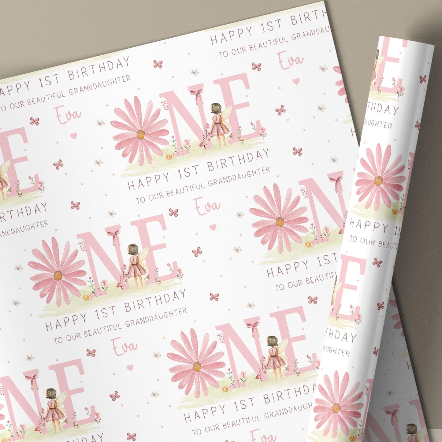 Personalised 1st Birthday Card, Pink Daisy First Birthday Card for Daughter, Granddaughter, Great Granddaughter, Sister, Niece, Little Girl