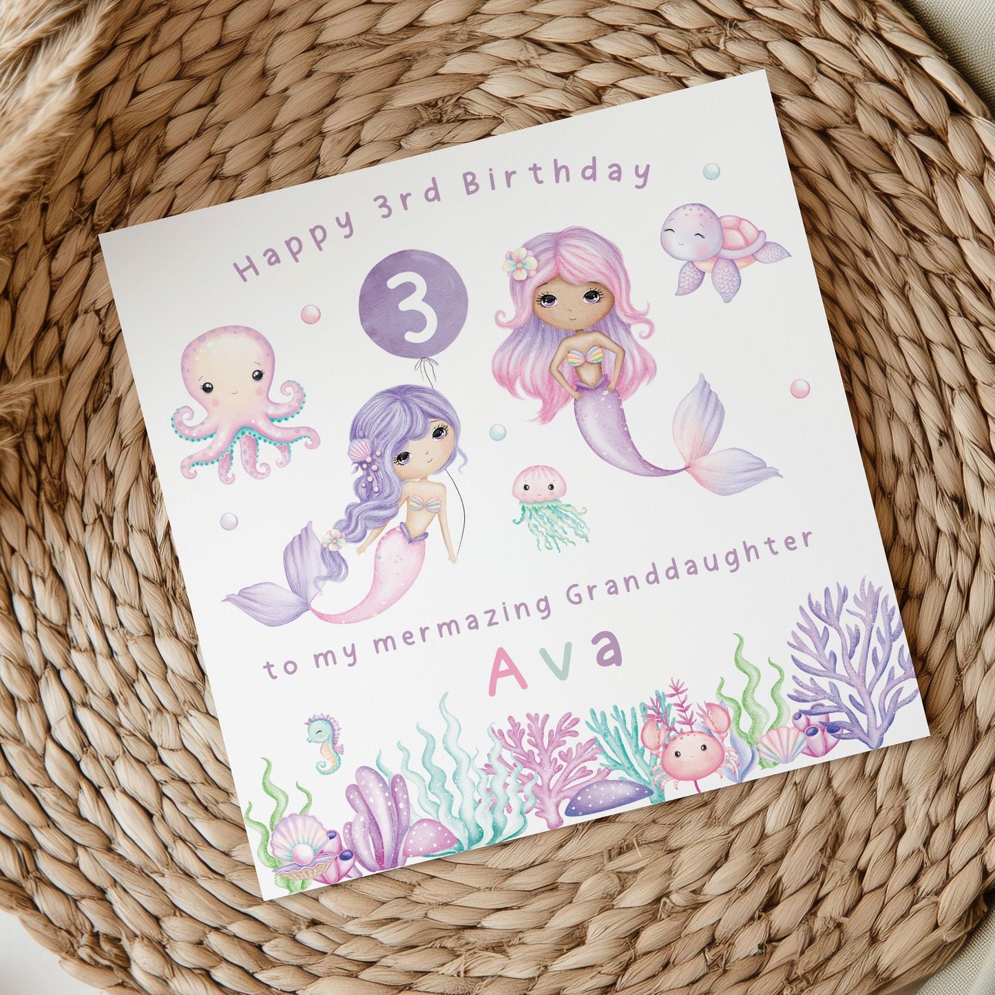 Mermaid Birthday Gift Wrapping Paper, Personalised Mermazing 2nd 3rd 4th Any Age Birthday Gift Wrap and Card, Daughter, Granddaughter, Girls