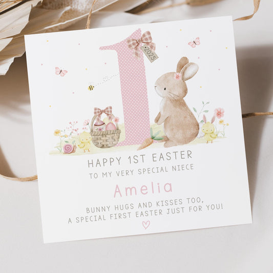 First Easter Card, Baby Girl's First Easter, Personalised Happy 1st Easter Card for Daughter, Granddaughter, Niece, Girl's 1st Easter Card