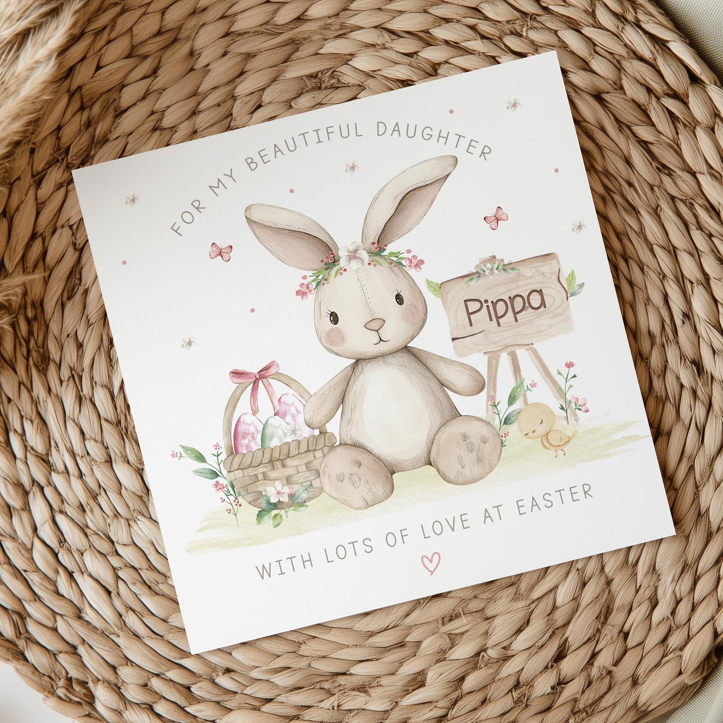 Personalised Easter Card, Happy Easter Card for Daughter, Granddaughter, Niece, Goddaughter, Any Relation, Cute Easter Bunny Card for Girls