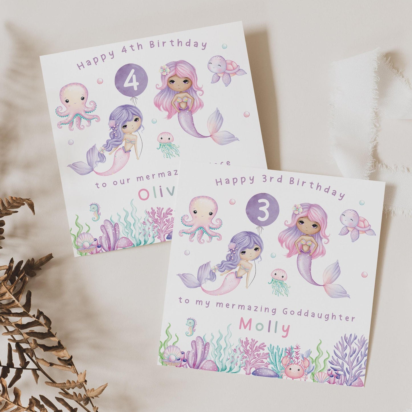 Birthday Card for 2, 3 4 Year Old, Personalised Mermaid Birthday Card for Daughter, Granddaughter, Niece, Sister, Girls Mermazing Birthday