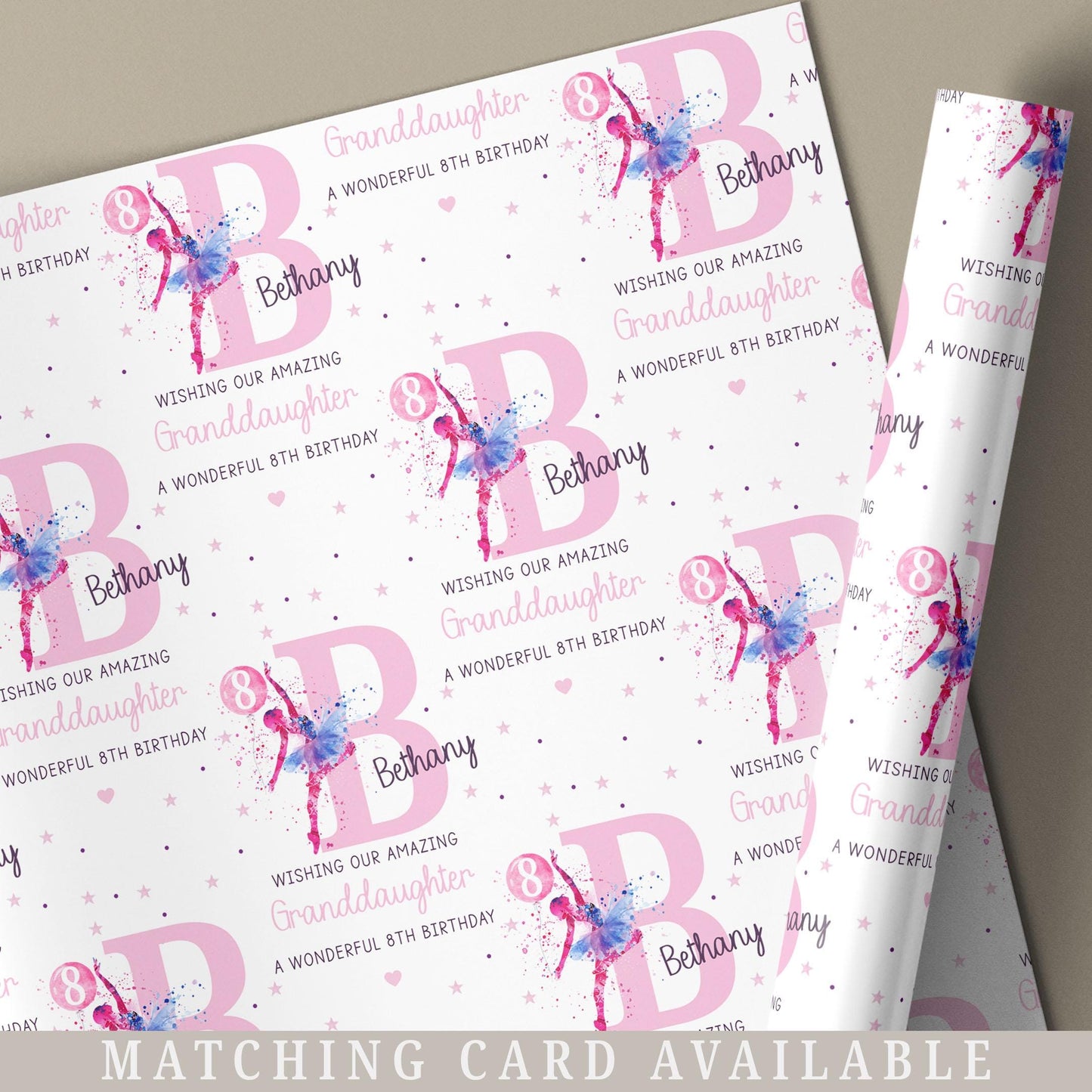 Ballerina Birthday Gift Wrapping Paper, Personalised 6th 7th 8th Any Age Ballet Dancer Birthday Gift Wrap & Card for Girls, Ballerina Gift