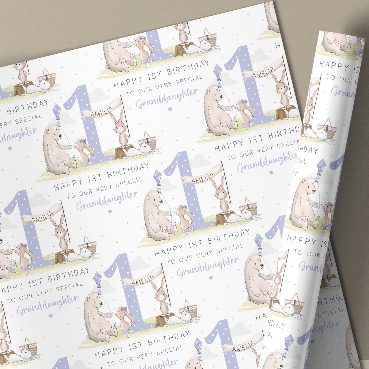 1st Birthday Card for Girls, Personalised 1st 2nd 3rd 4th Happy Birthday Card for Daughter, Granddaughter, Sister, Niece, Cute Bunny Card