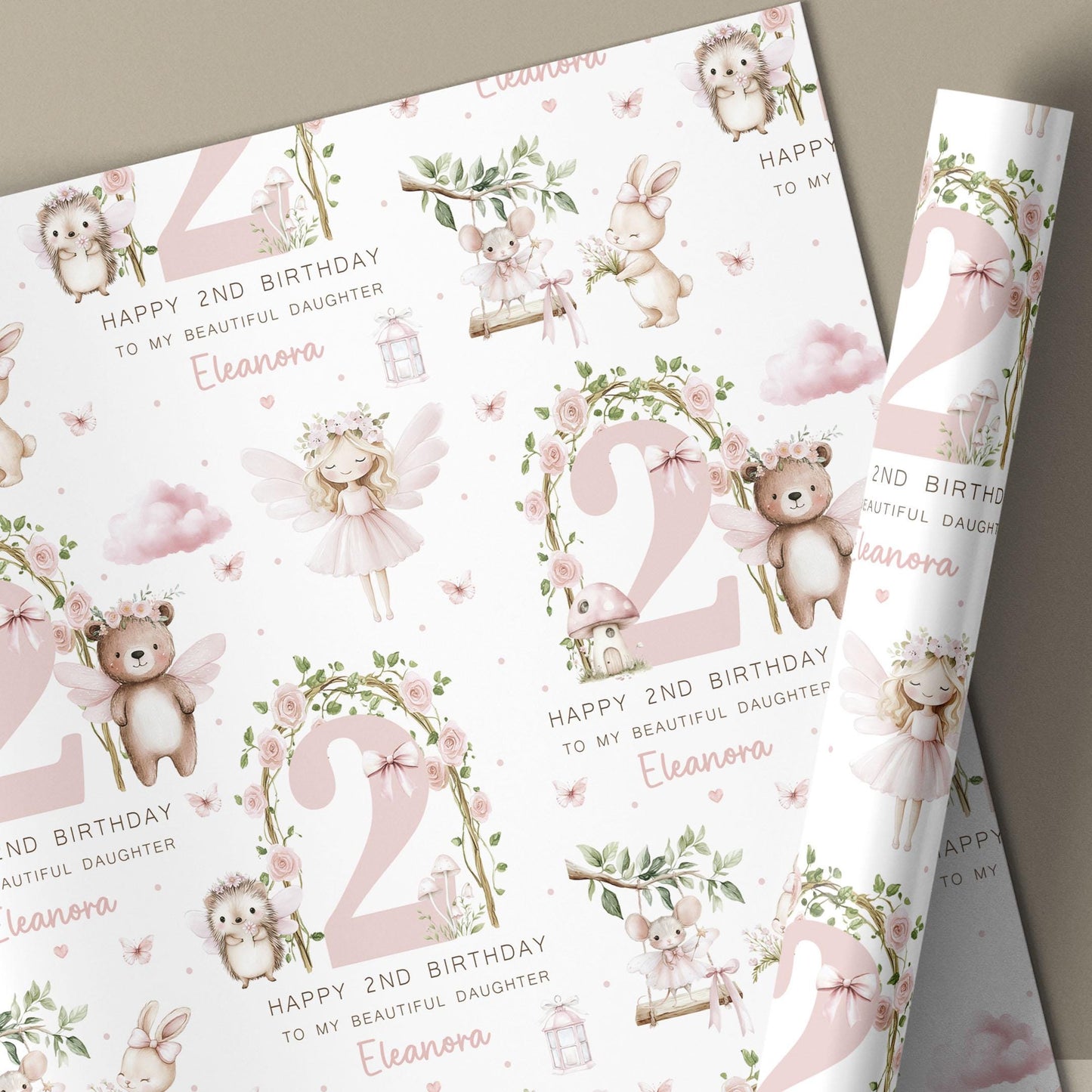 Personalised 2nd Birthday Card, Woodland Fairy & Animals Birthday Card for Daughter, Granddaughter, Niece, Sister, Girls 2 Year Old Birthday