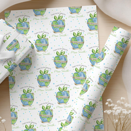 Personalised Teacher Wrapping Paper, Thank You Teacher Gift Wrap, End of Year Gift for Teacher, Best Teacher in the World Wrapping Paper