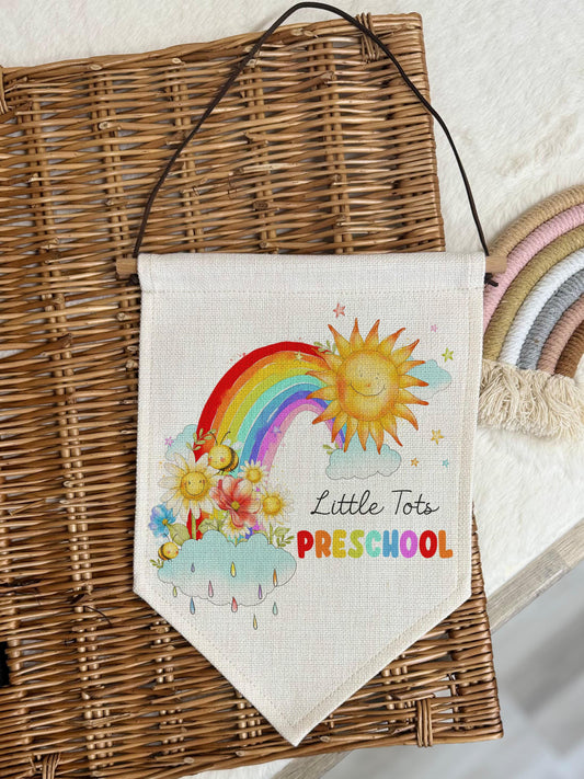 Personalised Teacher Classroom Sign, Classroom Door Sign, Hanging Linen Pennant, Thank You Gift for Teacher, for Nursery, Preschool Staff