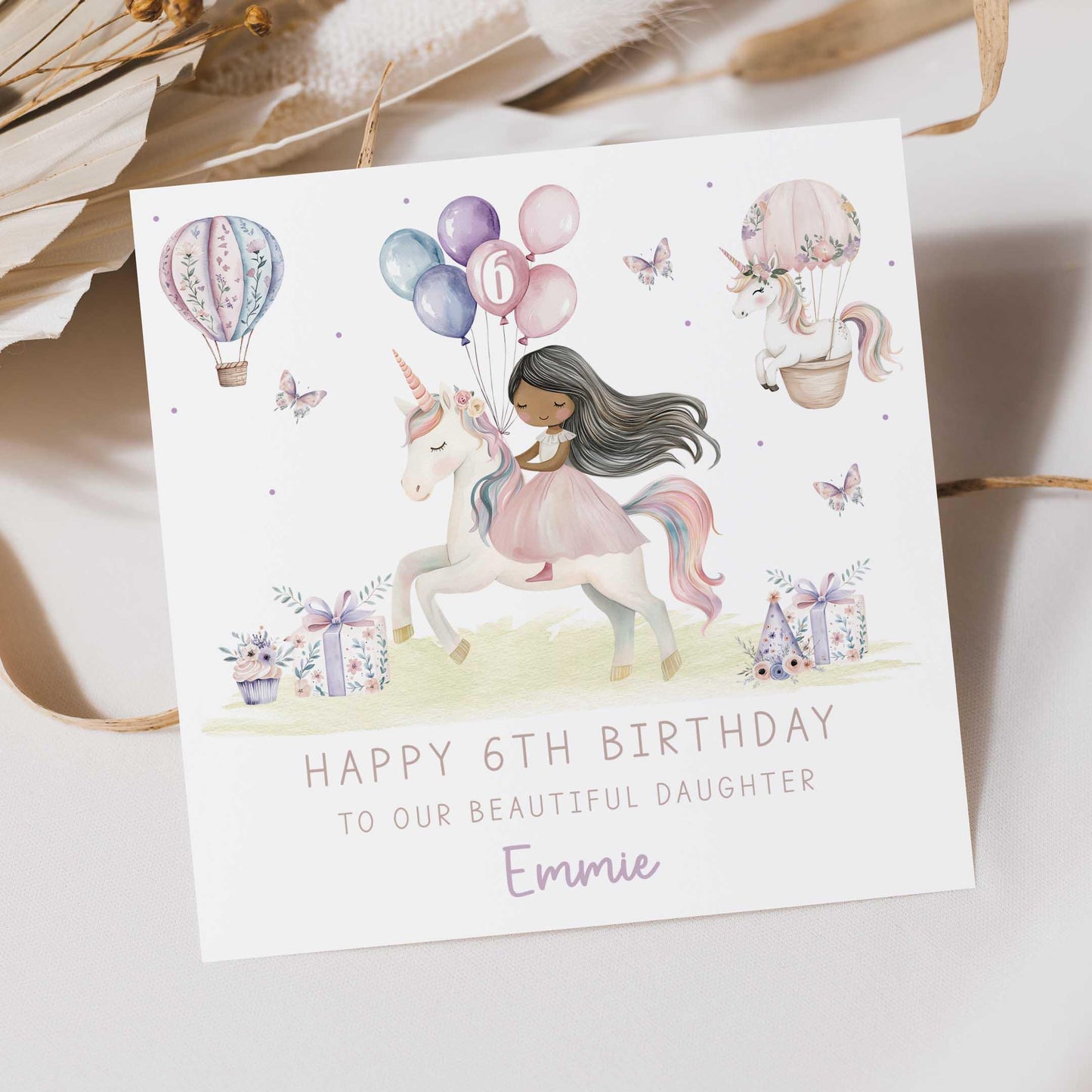 Personalised Birthday Card for Girls, Princess & Unicorn 4th 5th 6th 7th Any Age Birthday Card for Daughter, Granddaughter, Niece, Sister