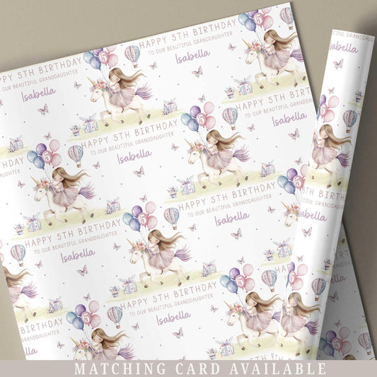 Princess and Unicorn Birthday Gift Wrapping Paper, Personalised for 3rd, 4th, 5th, 6th Any Age Birthday, Girls Happy Birthday Gift Wrap