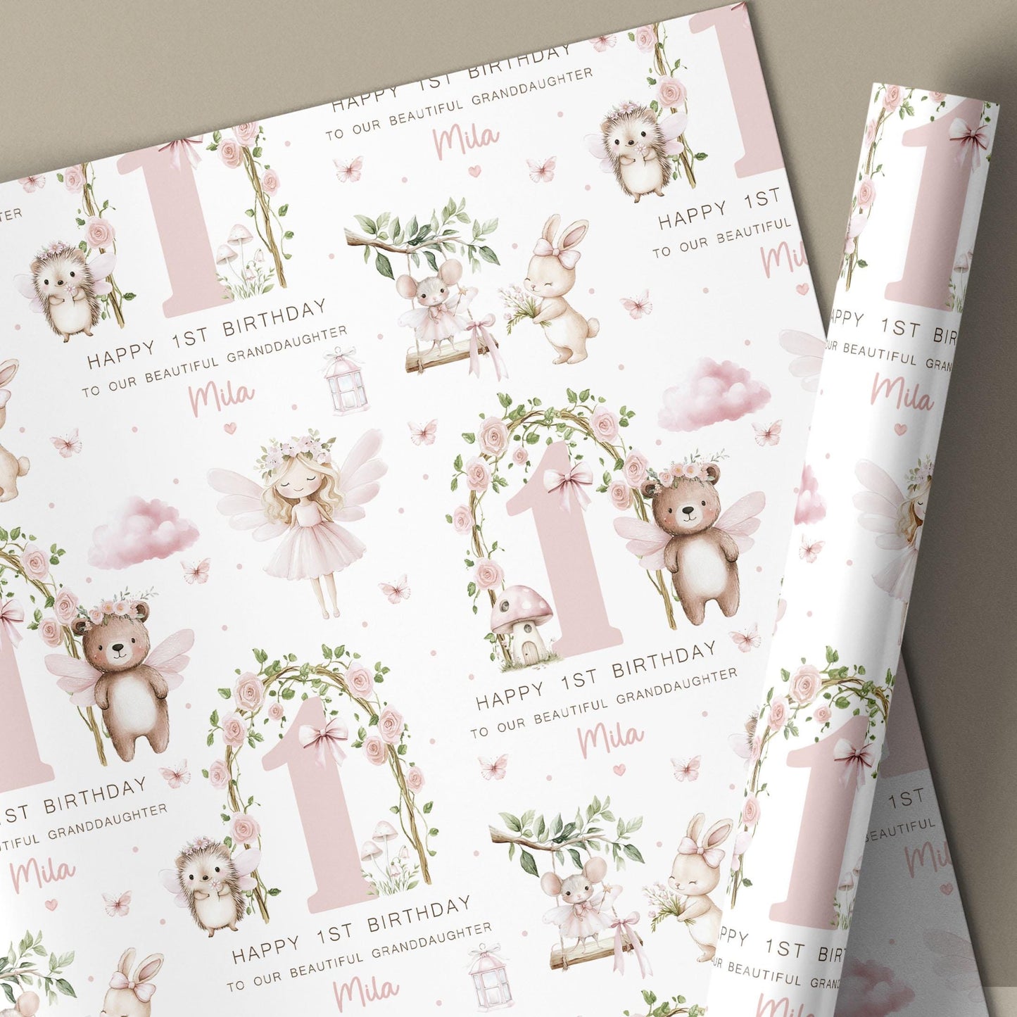 Personalised 1st Birthday Card, Woodland Fairy and Animals First Birthday Card for Daughter, Granddaughter, Niece, Sister, Girls Fairy Card