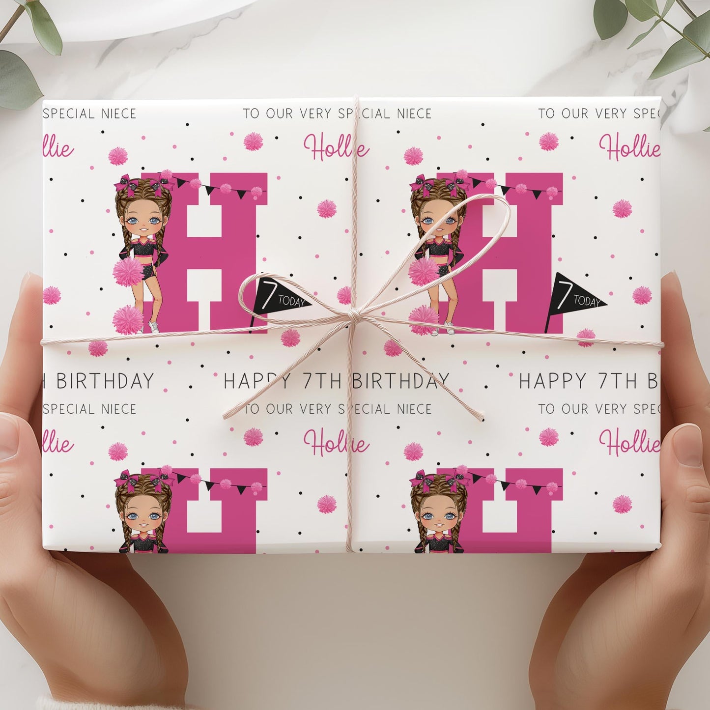 Cheerleader Gift Wrapping Paper, Personalised 7th 8th 9th 10th Any Age Cheer & Dance Gift Wrap Daughter, Granddaughter, Niece, Cheer Girls